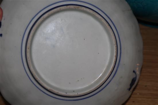 A quantity of mixed ceramics including a Burmantofts jardiniere, an Imari dish, etc.